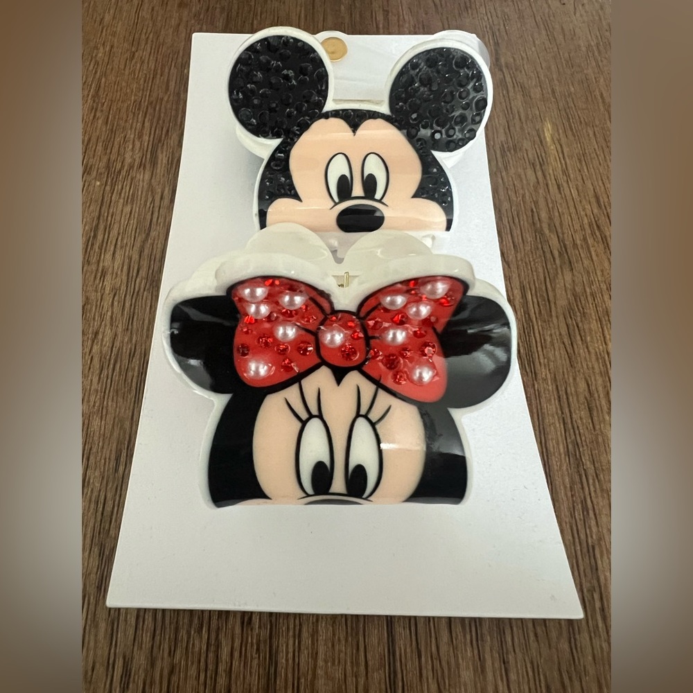 Disney Baublebar Mickey & Minnie Mouse Rhinestone Pearls Hair Claw Jaw Clips NWT